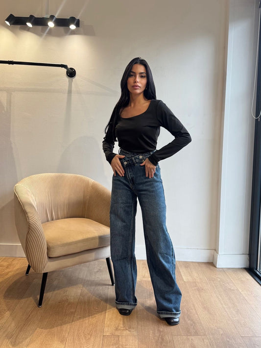 JEANS TAILLE HAUTE CROISÉ