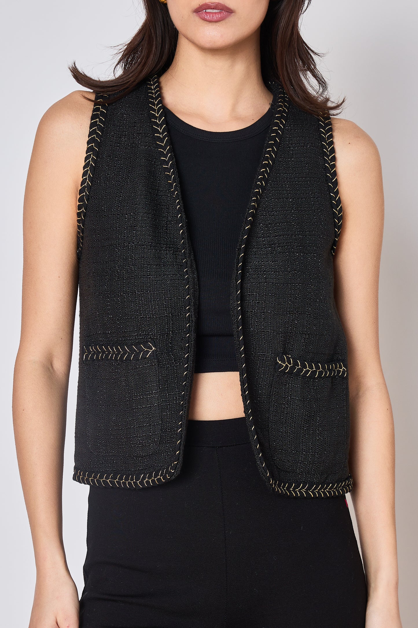 GILET SANS MANCHE TWEED NOIR