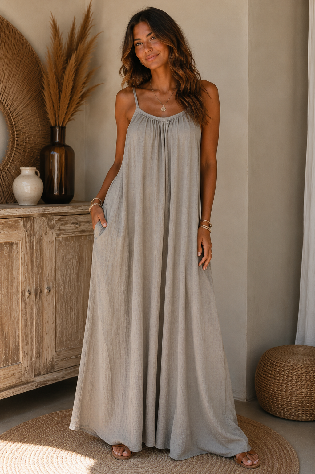 Robe Longue Bohème Dos Nu – Taupe