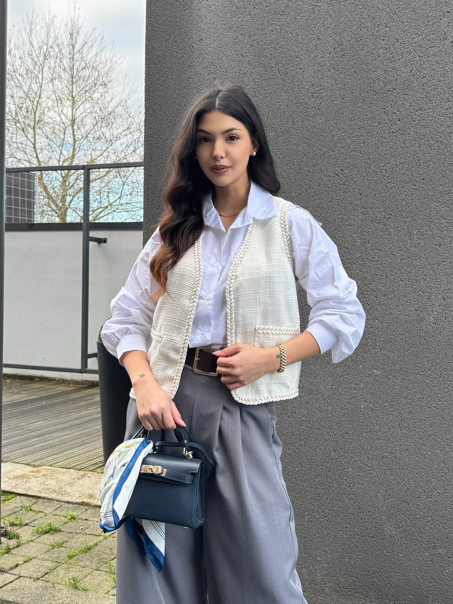 GILET SANS MANCHE TWEED BLANC
