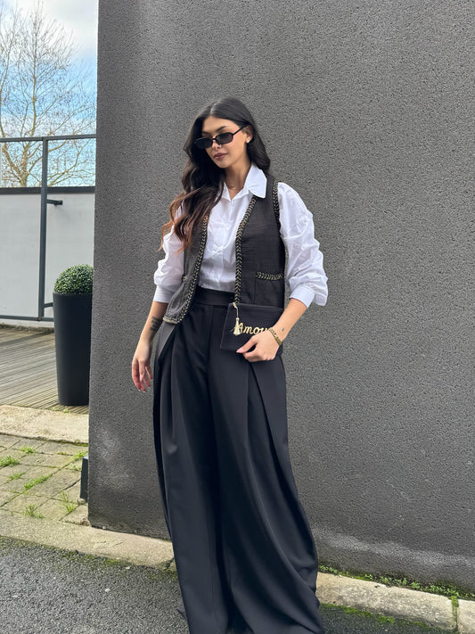 GILET SANS MANCHE TWEED NOIR