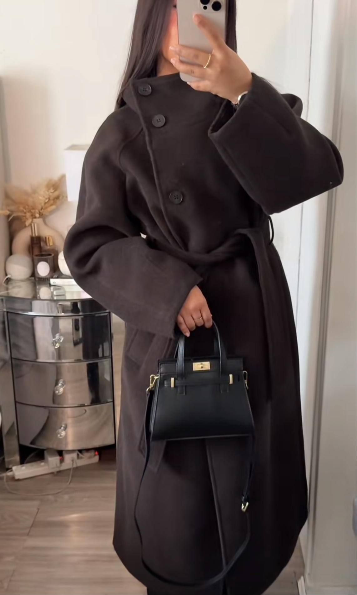 MANTEAU LONG COL HAUT CHOCO