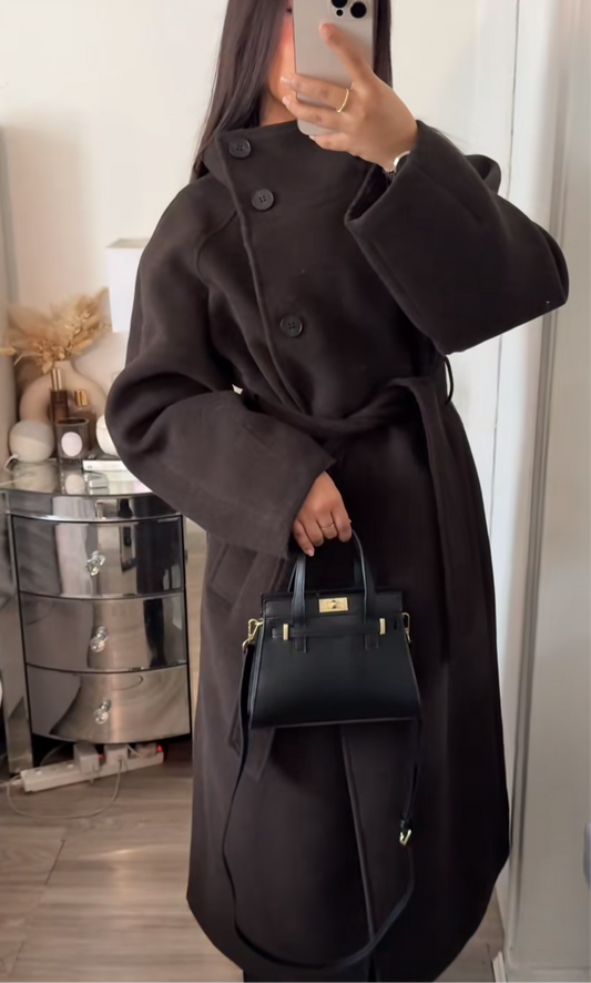 MANTEAU LONG COL HAUT CHOCO