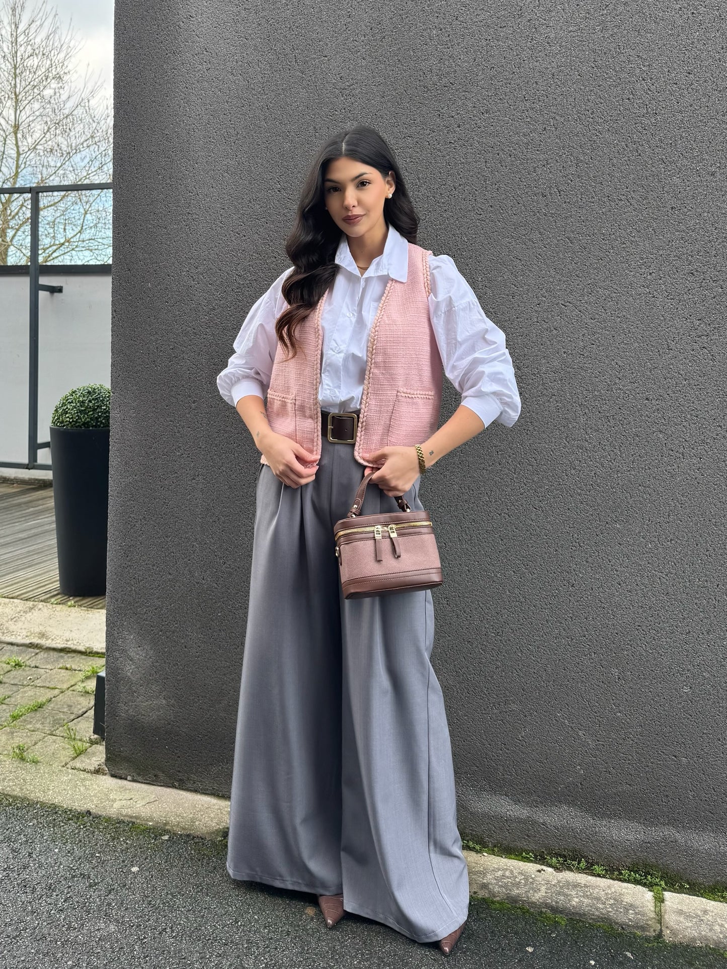 GILET SANS MANCHE TWEED ROSE