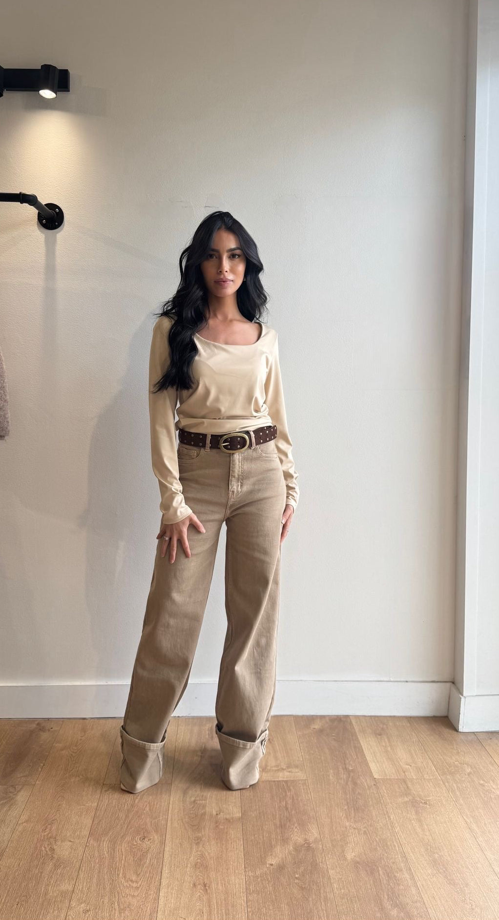 JEANS TAILLE HAUTE BEIGE OURLET