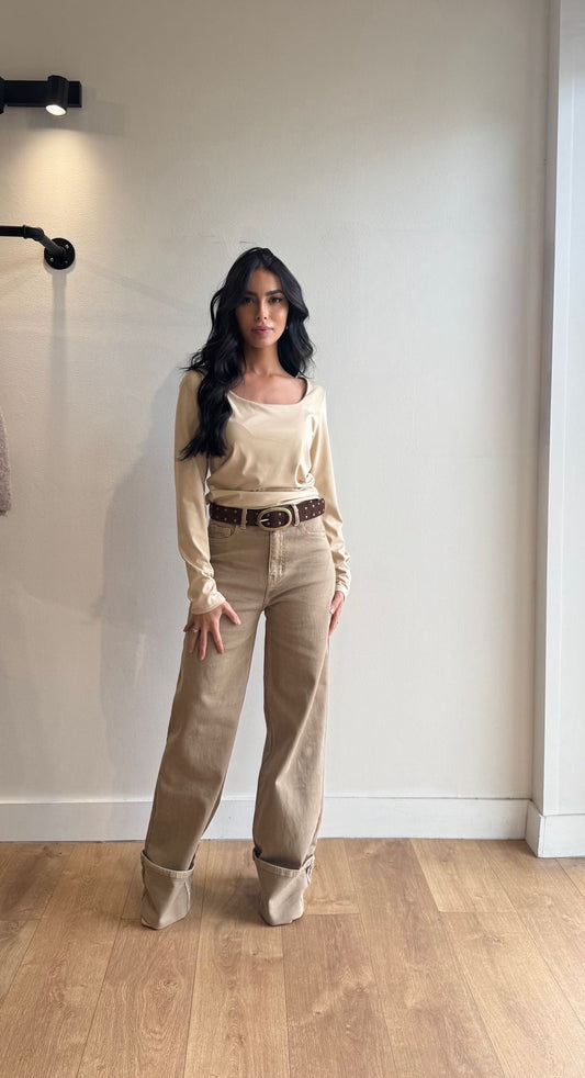 JEANS TAILLE HAUTE BEIGE OURLET