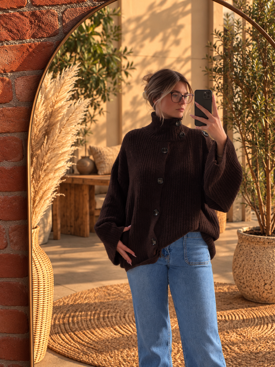 Gilet chocolat en maille à gros boutons - Chic & Intemporel