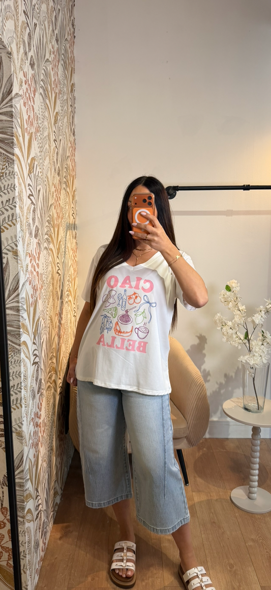 T shirt imprimé ciao Bella - coupe en col V féminine