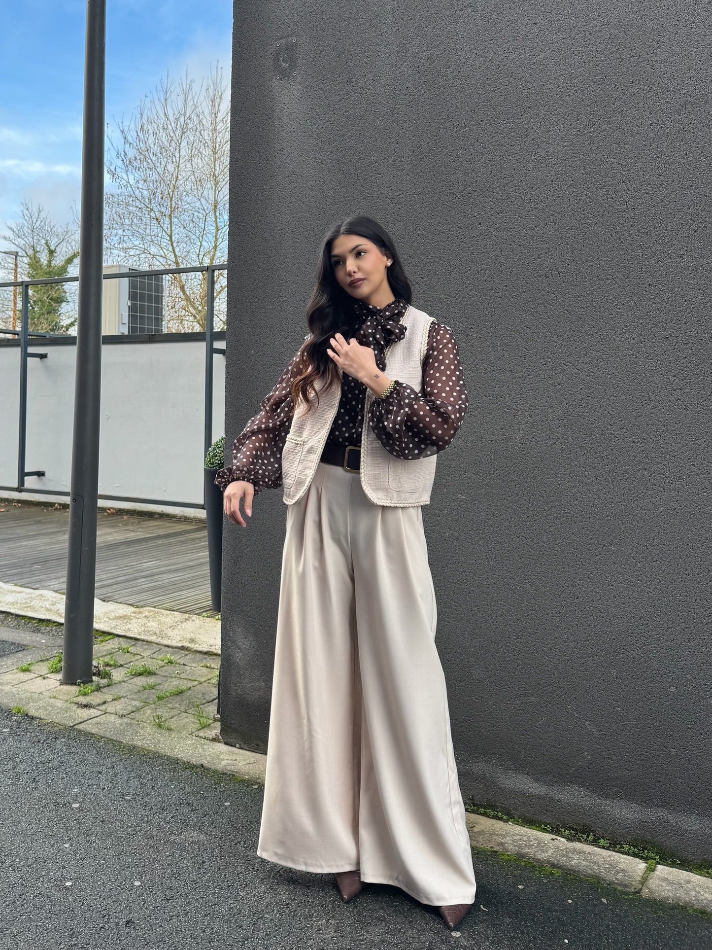 GILET SANS MANCHE TWEED BEIGE