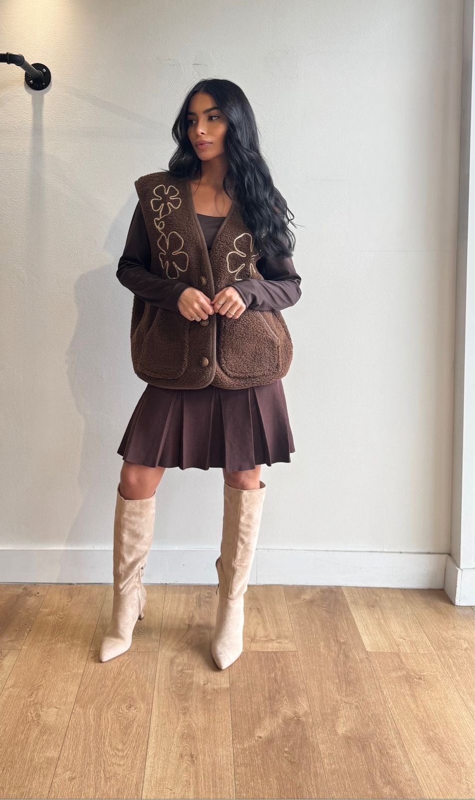 VESTE TEDDY BRODÉ CHOCO