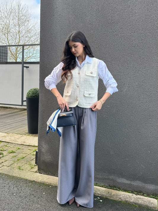 GILET BOUTONNÉ PERLE BLANC