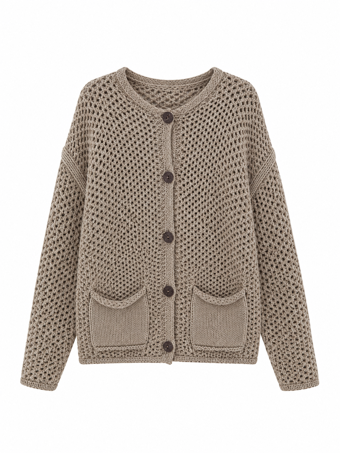 Gilet Bohème Taupe – Maille Texturée