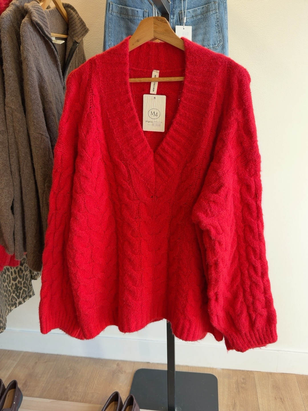 Pull rouge torsadé en laine & alpaga