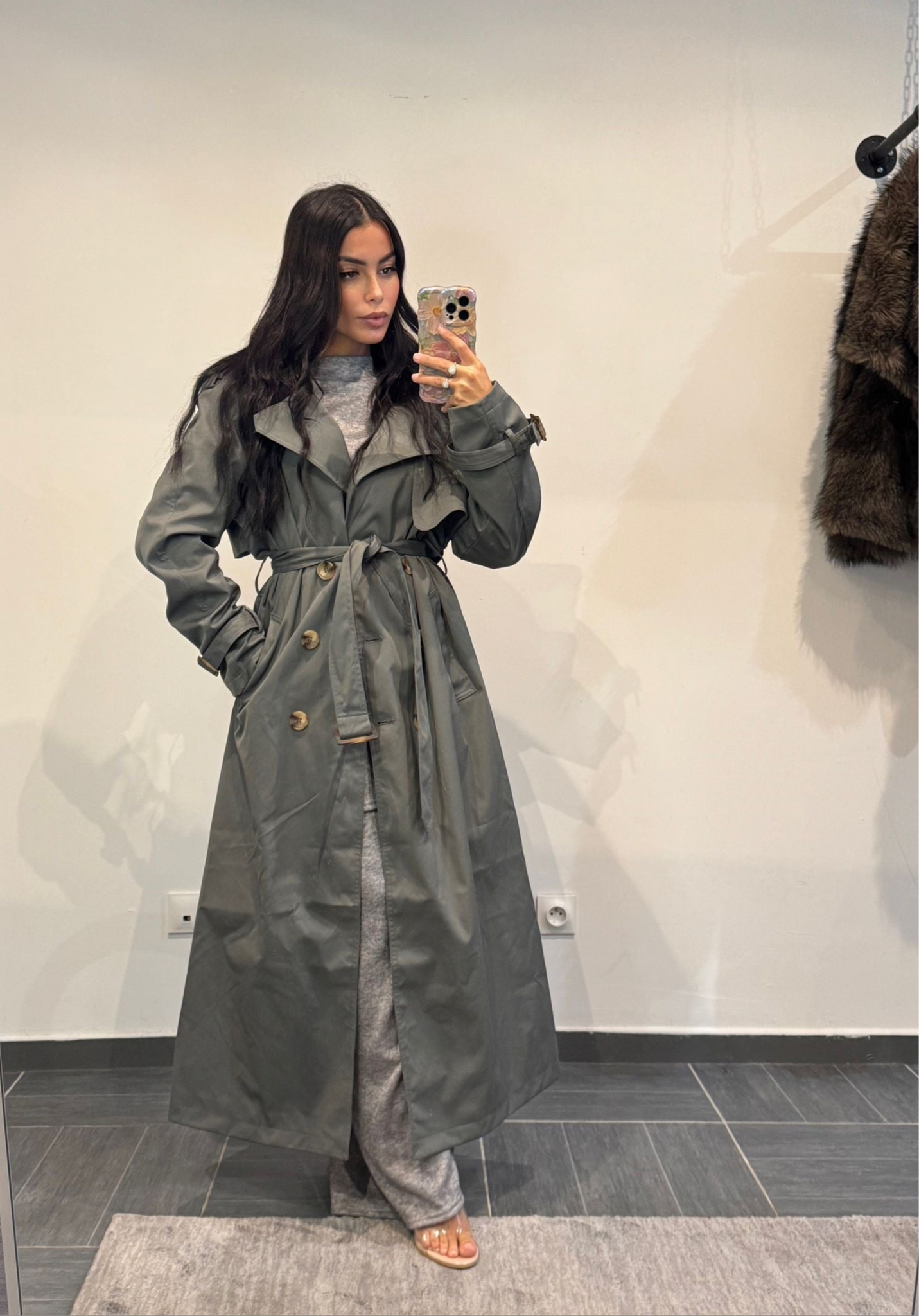 TRENCH LONG IMPERMÉABLE GRIS