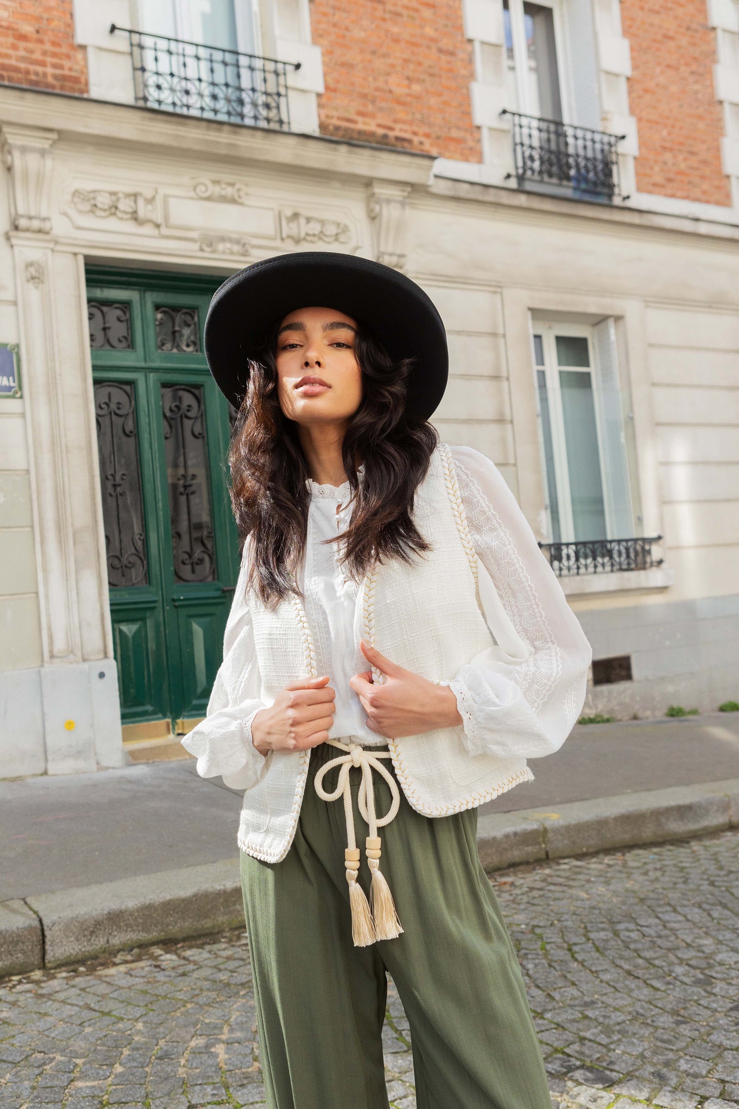 GILET SANS MANCHE TWEED BLANC