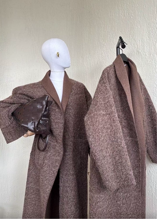 VESTE LONGUE EFFET LAINE CHOCO