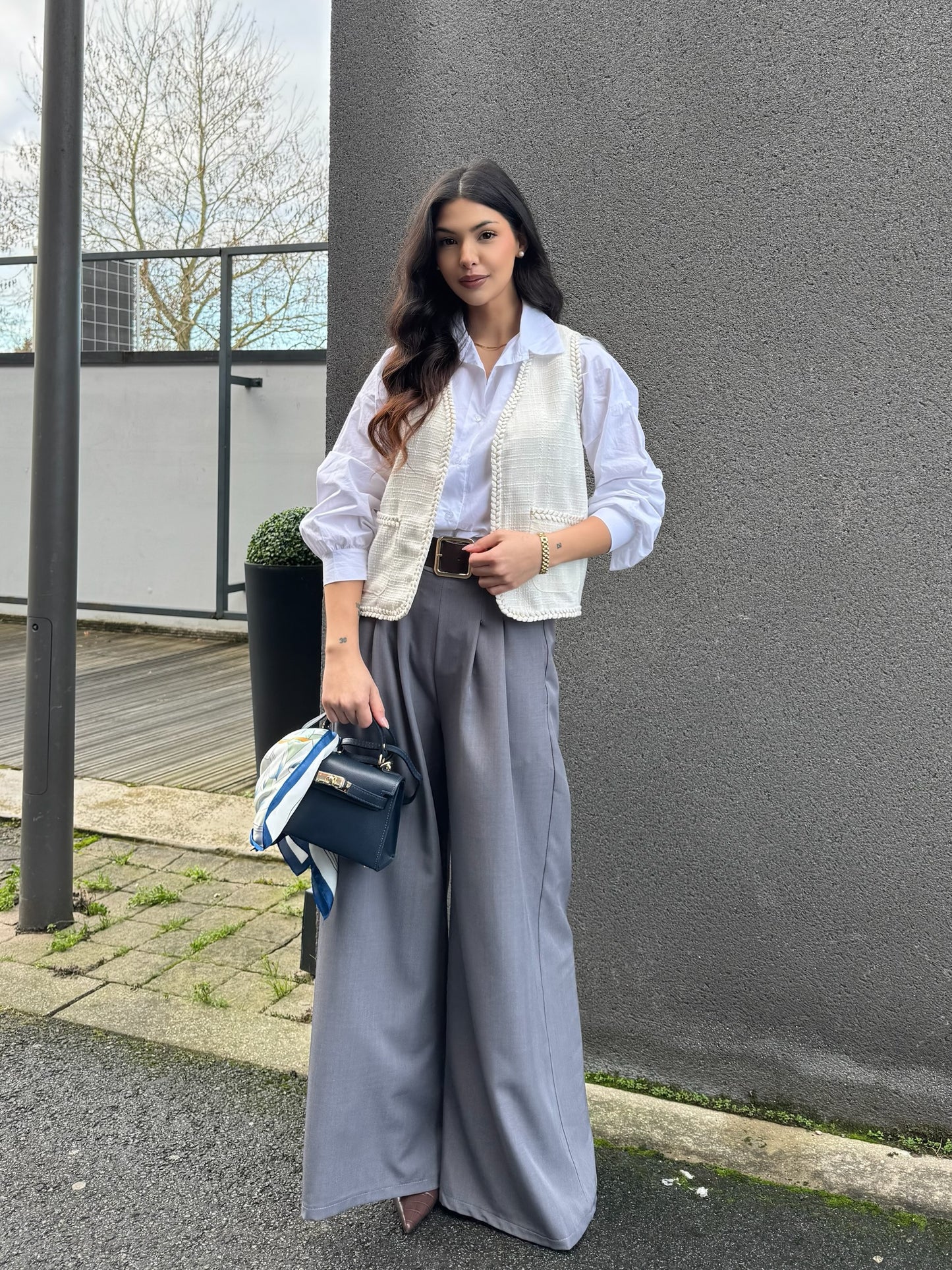 GILET SANS MANCHE TWEED BLANC