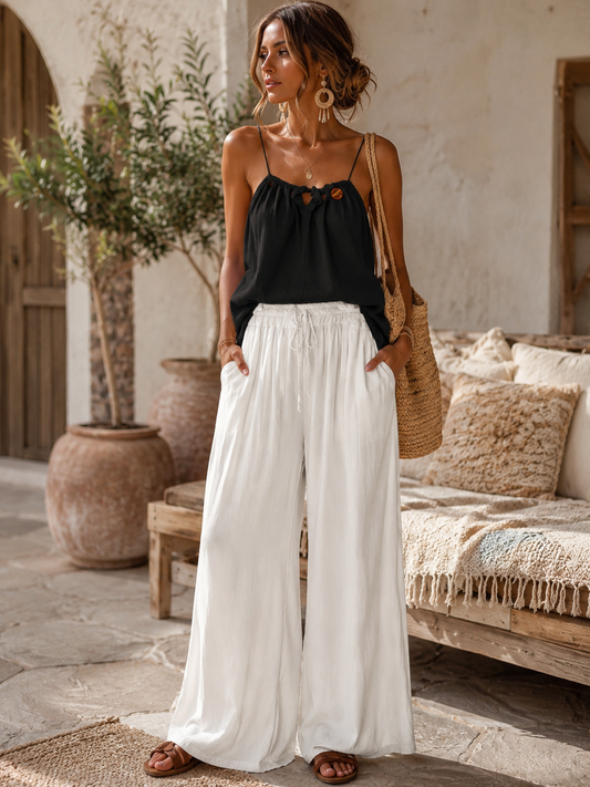 Pantalon fluide satiné blanc cassé