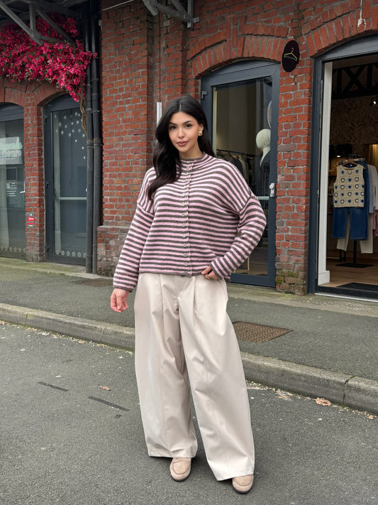 GILET BOUTONNÉ A RAYURE ROSE