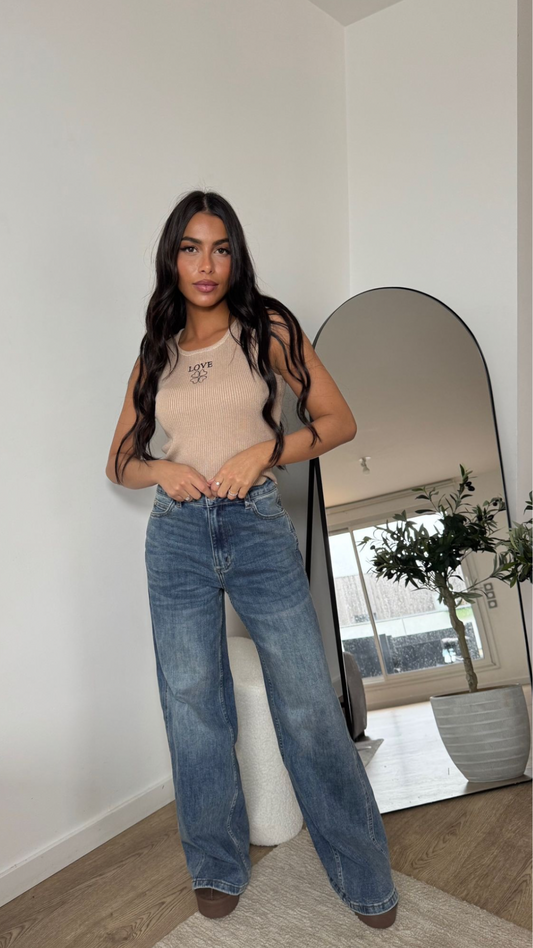 JEANS WIDE LEG BLEU DÉLAVÉ