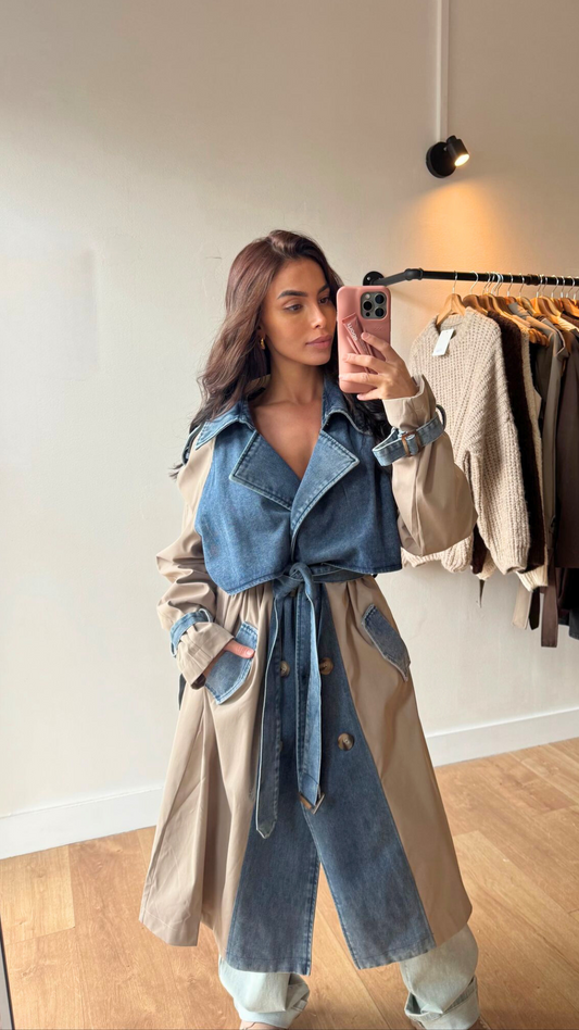 TRENCH BI MATIÈRE DENIM/IMPER
