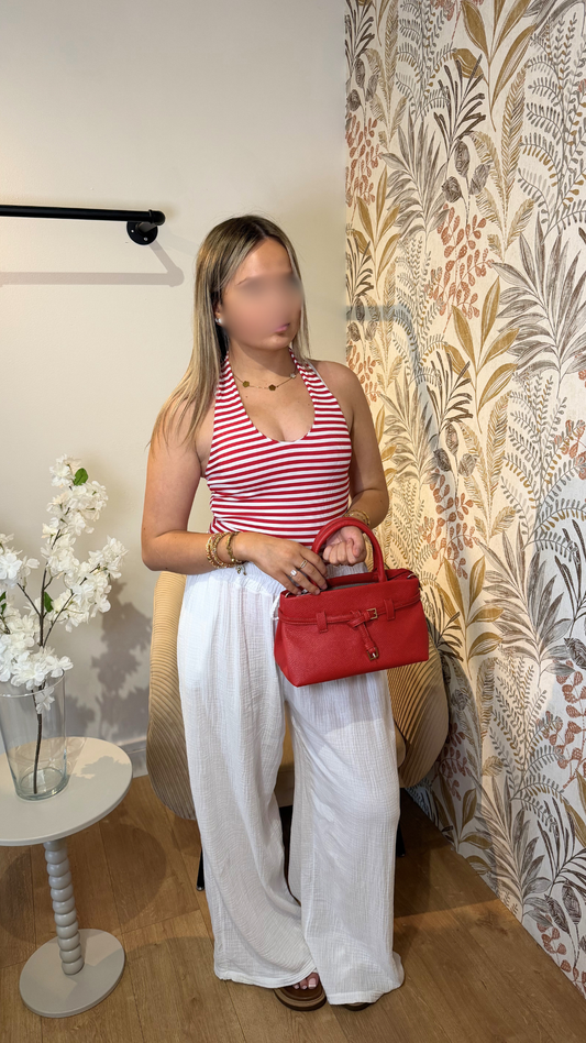 Body rayé rouge & blanc dos nus