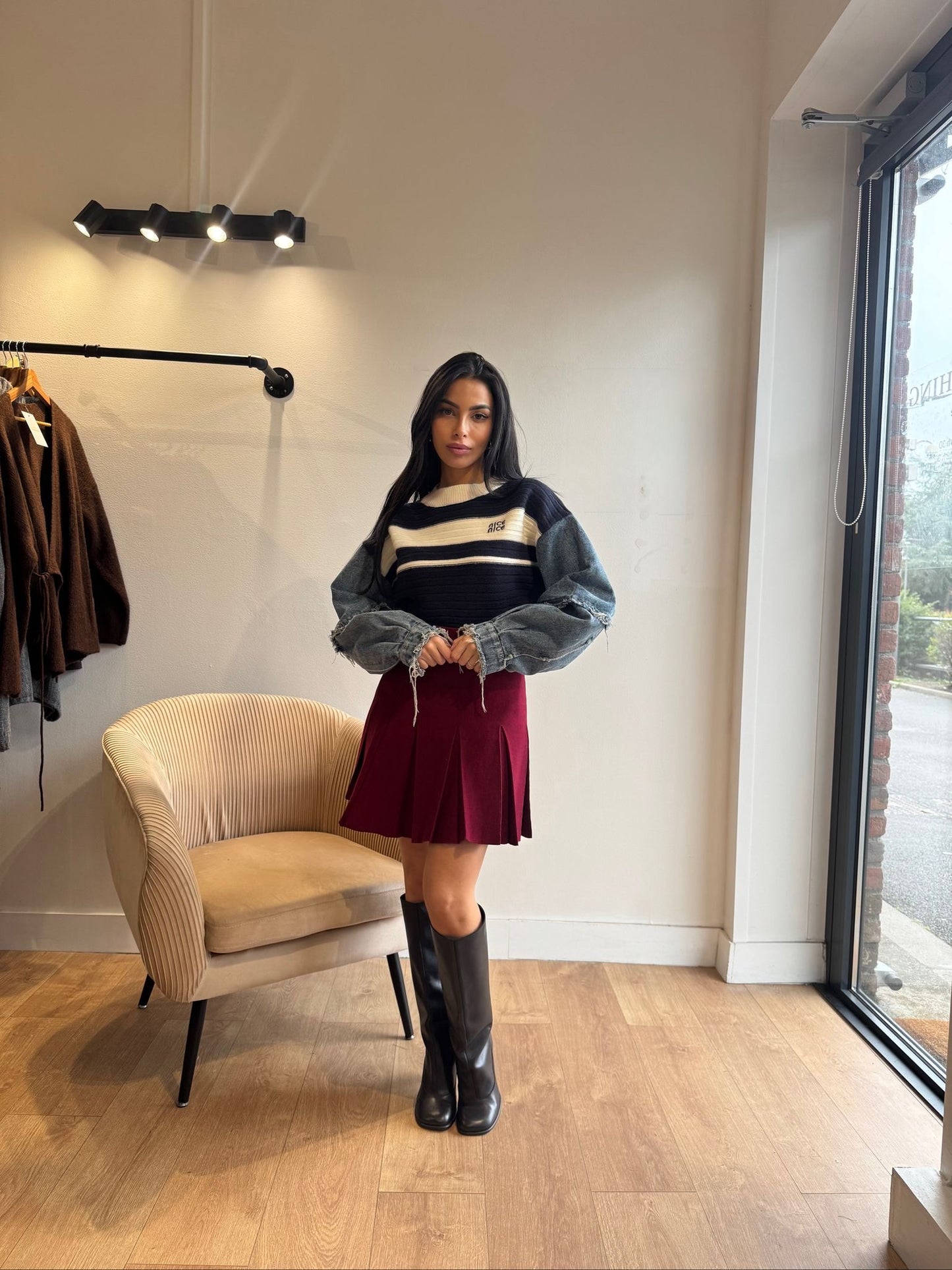 PULL MANCHE JEANS MARINE