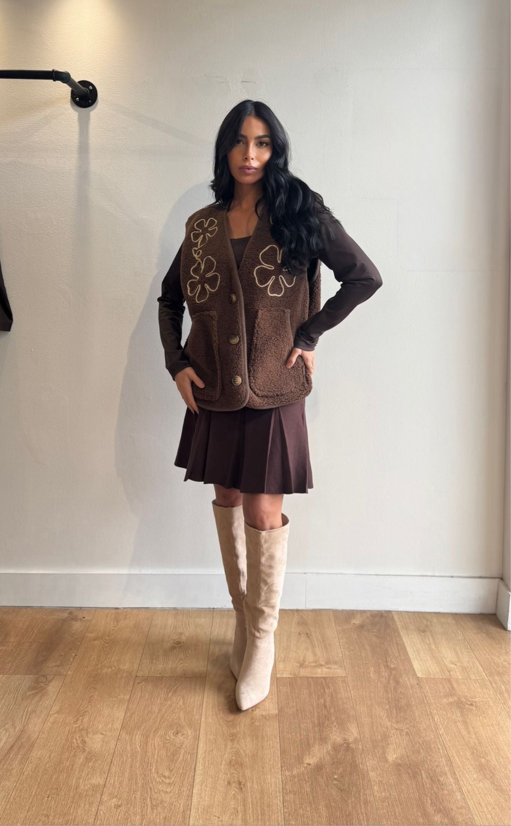 VESTE TEDDY BRODÉ CHOCO