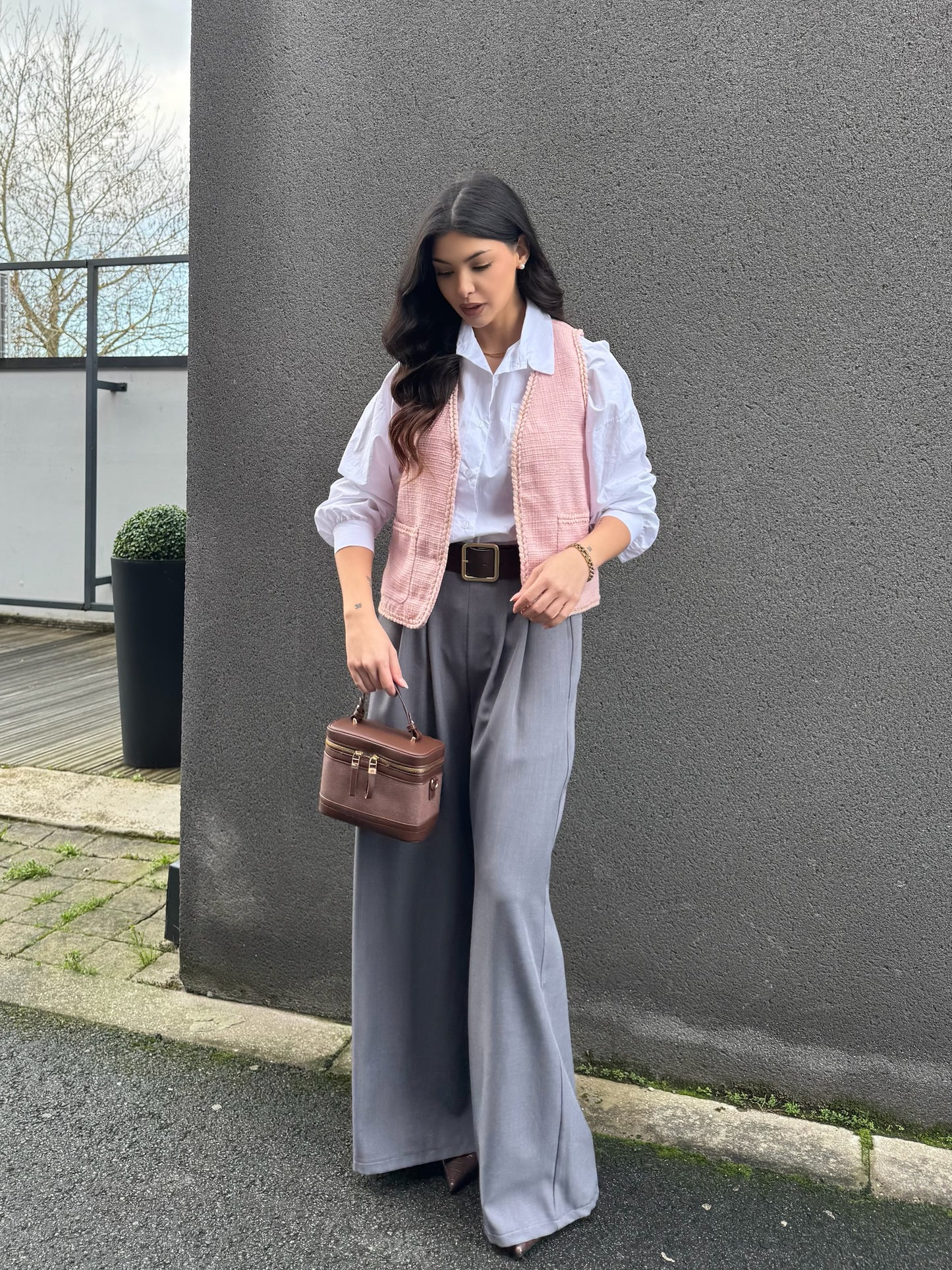 GILET SANS MANCHE TWEED ROSE