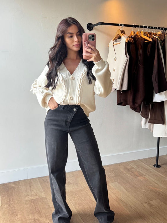 JEANS TAILLE HAUTE CROISÉ NOIR