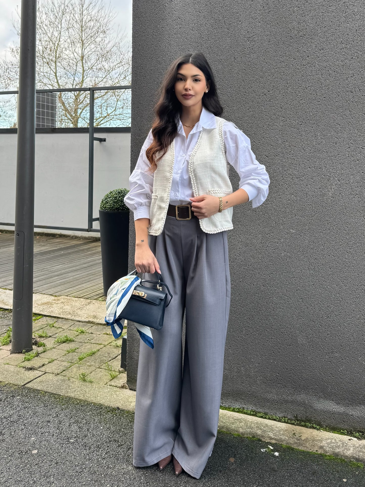 GILET SANS MANCHE TWEED BLANC