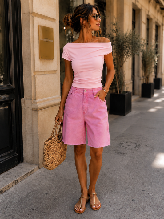 Top drapé Rose clair