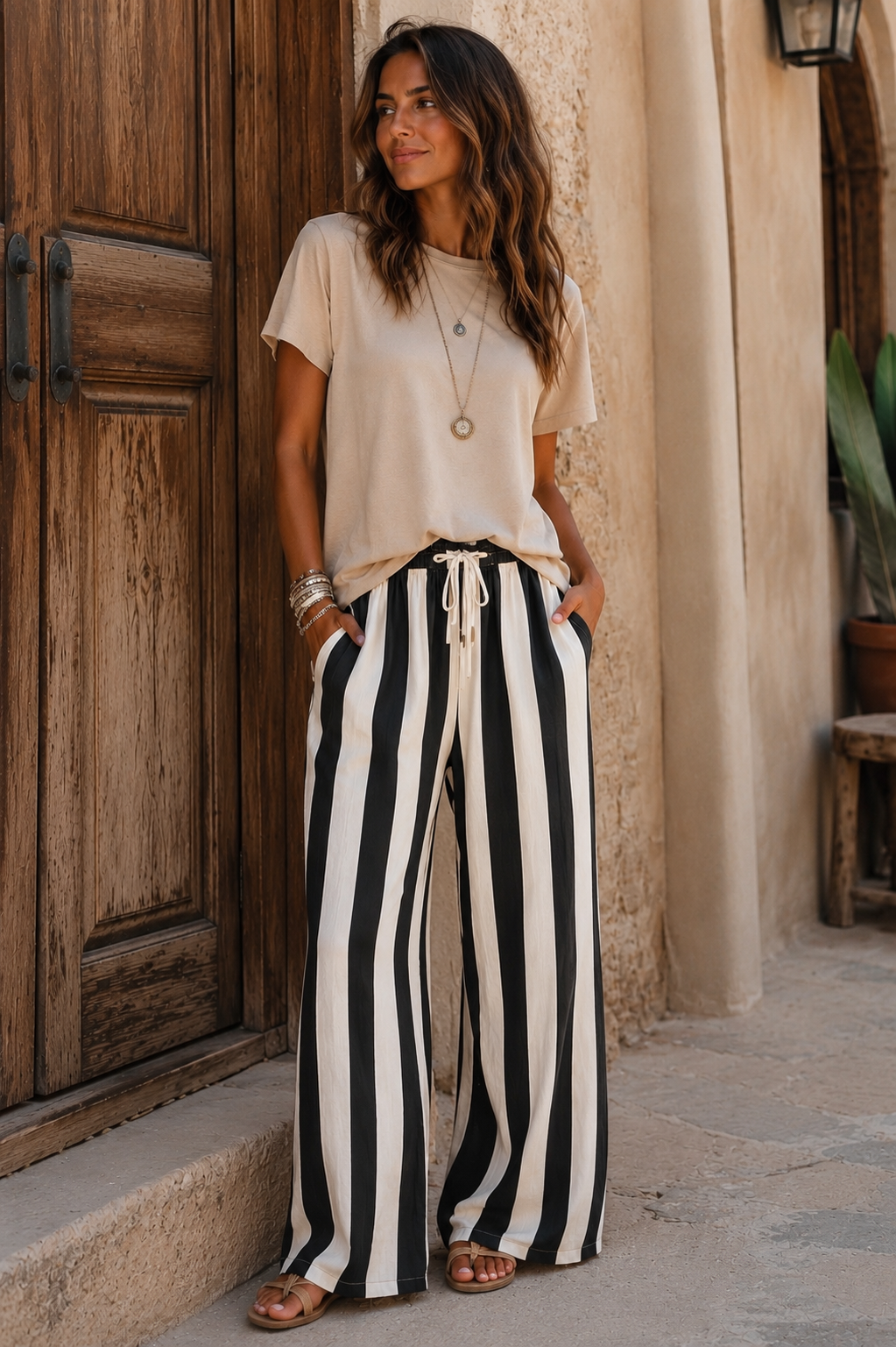 Pantalon Rayé Élégance