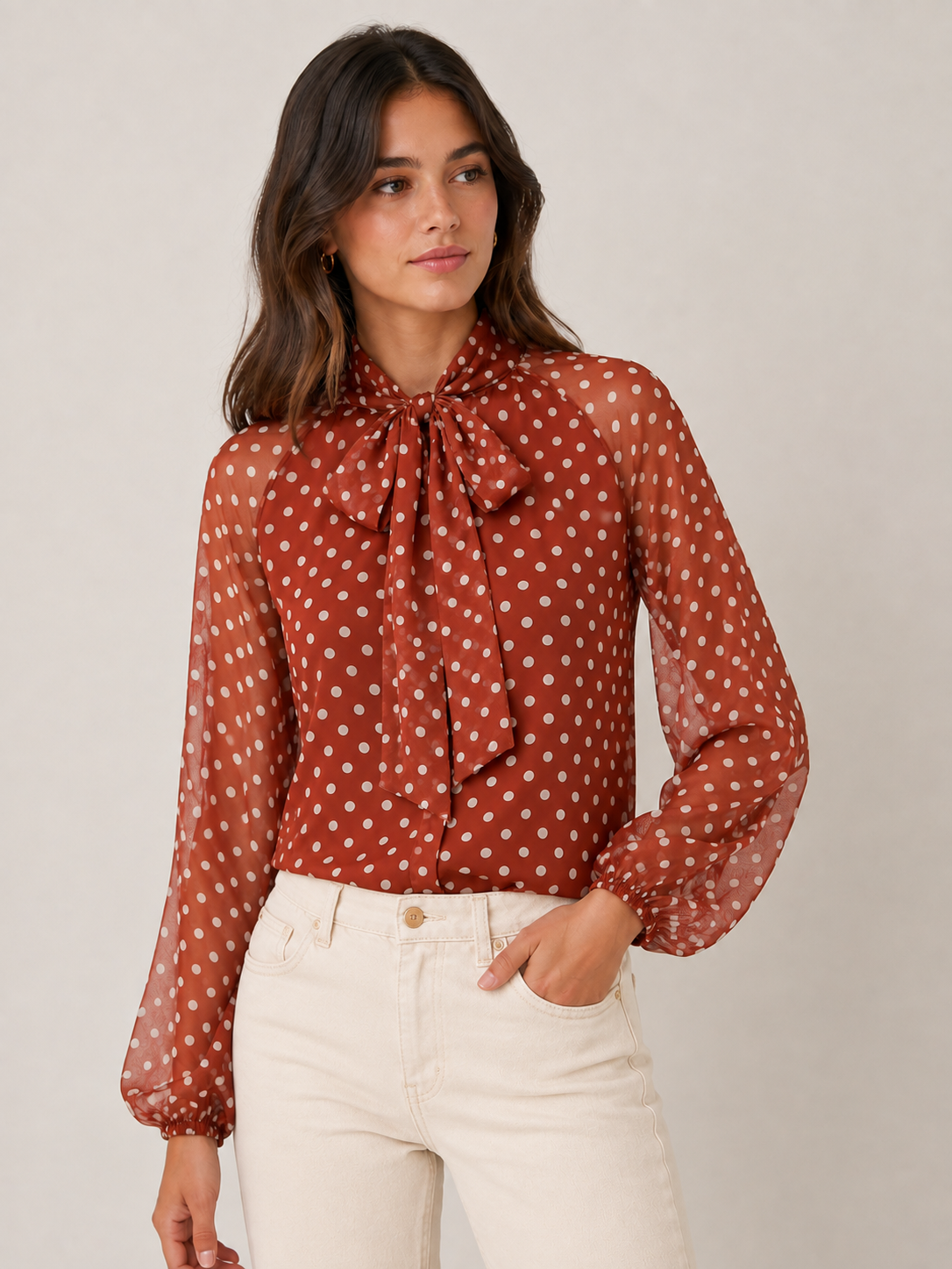 Blouse à pois terracotta