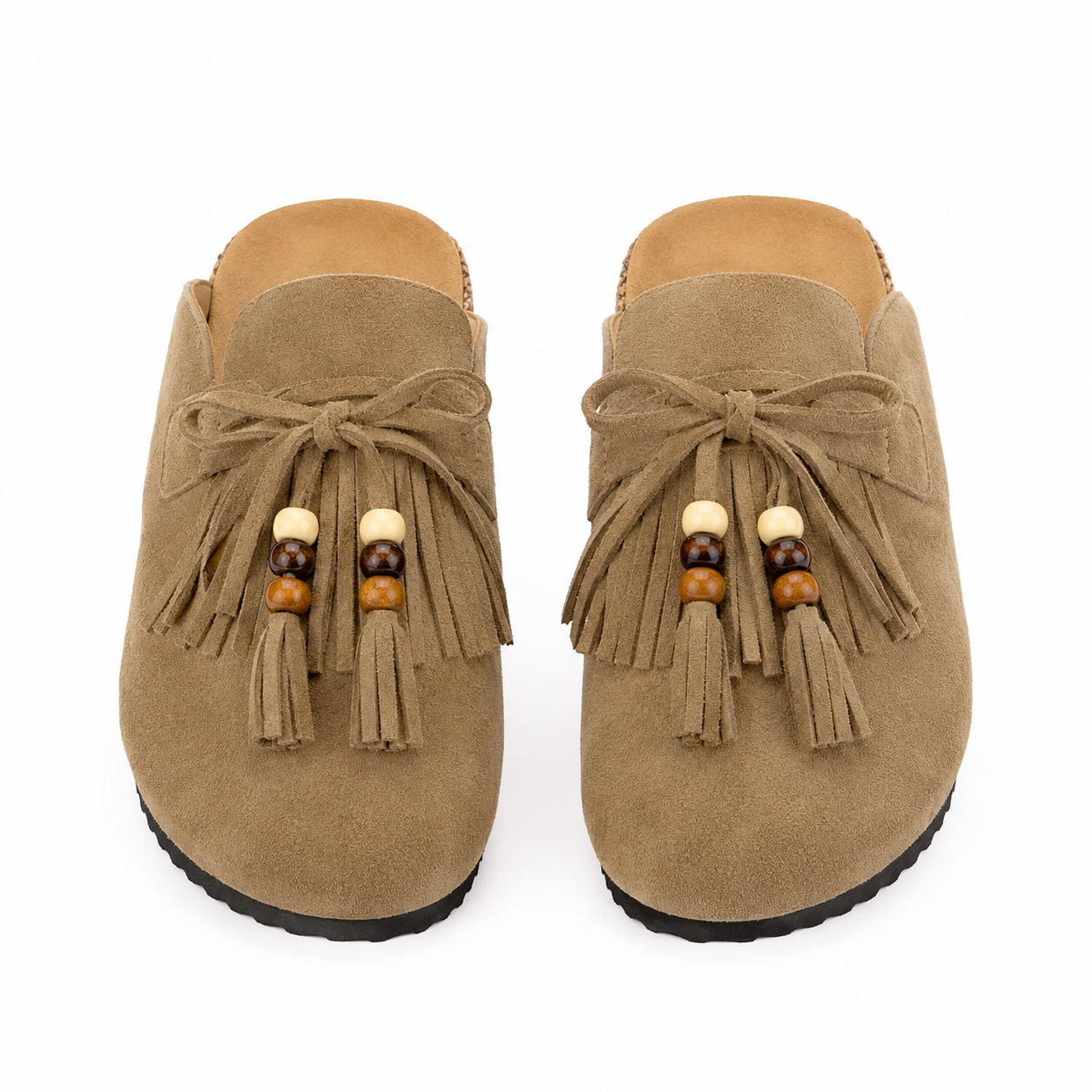 Sabots Bohème à Franges & Perles – Beige