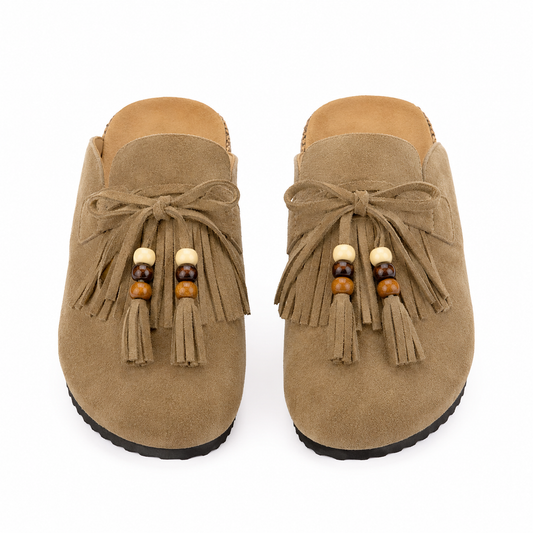 Sabots Bohème à Franges & Perles – Beige
