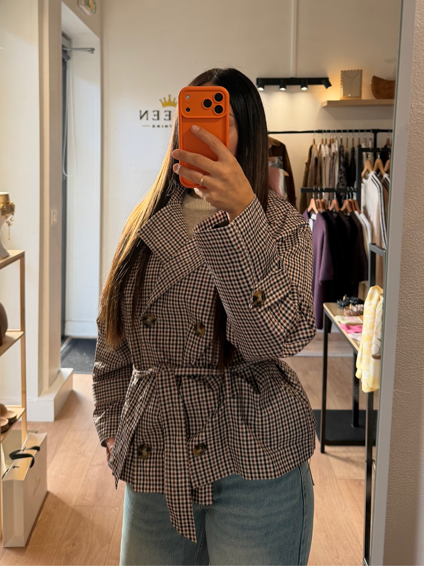 Trench court a coreeaux noir et marron