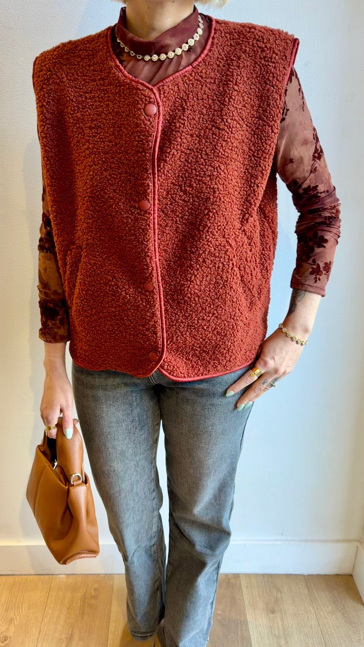 VESTE TEDDY BRIQUE