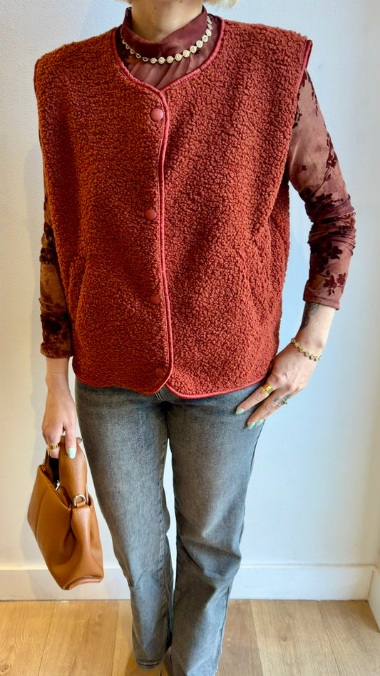 VESTE TEDDY BRIQUE