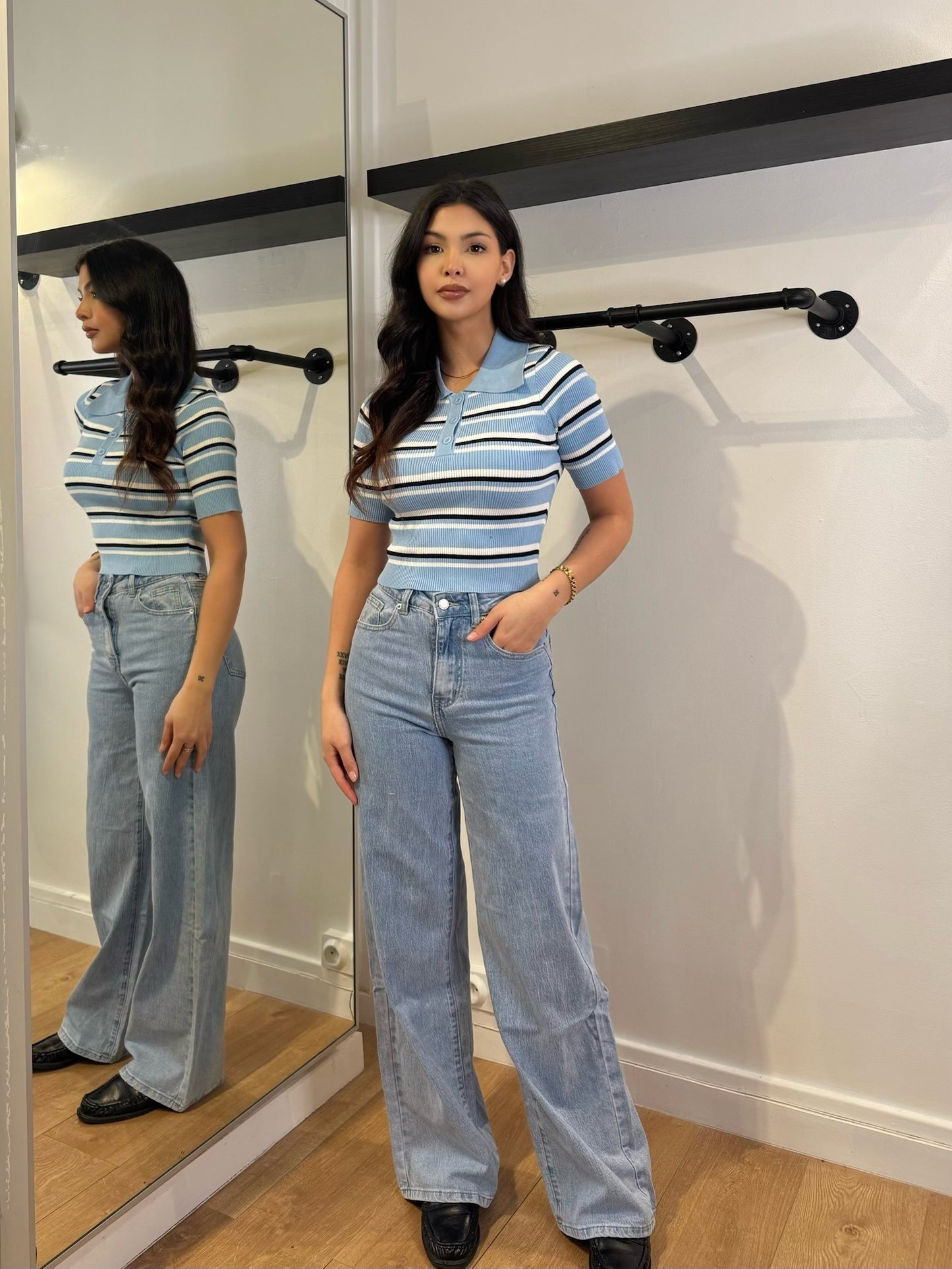 JEANS BLEU CLAIR WIDE LEG