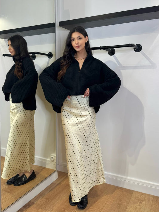 JUPE SATINÉE JAUNE À POIS