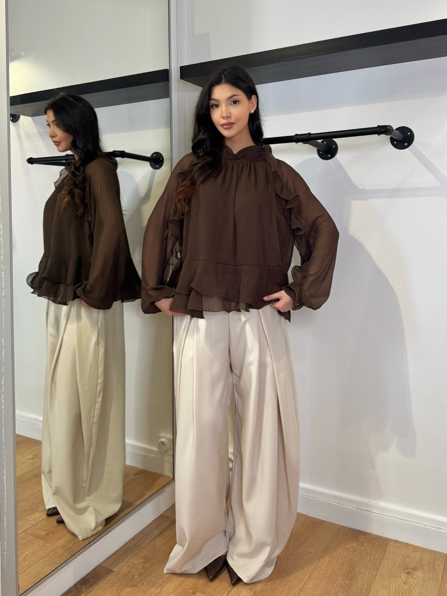 BLOUSE A FROUFROU MARRON