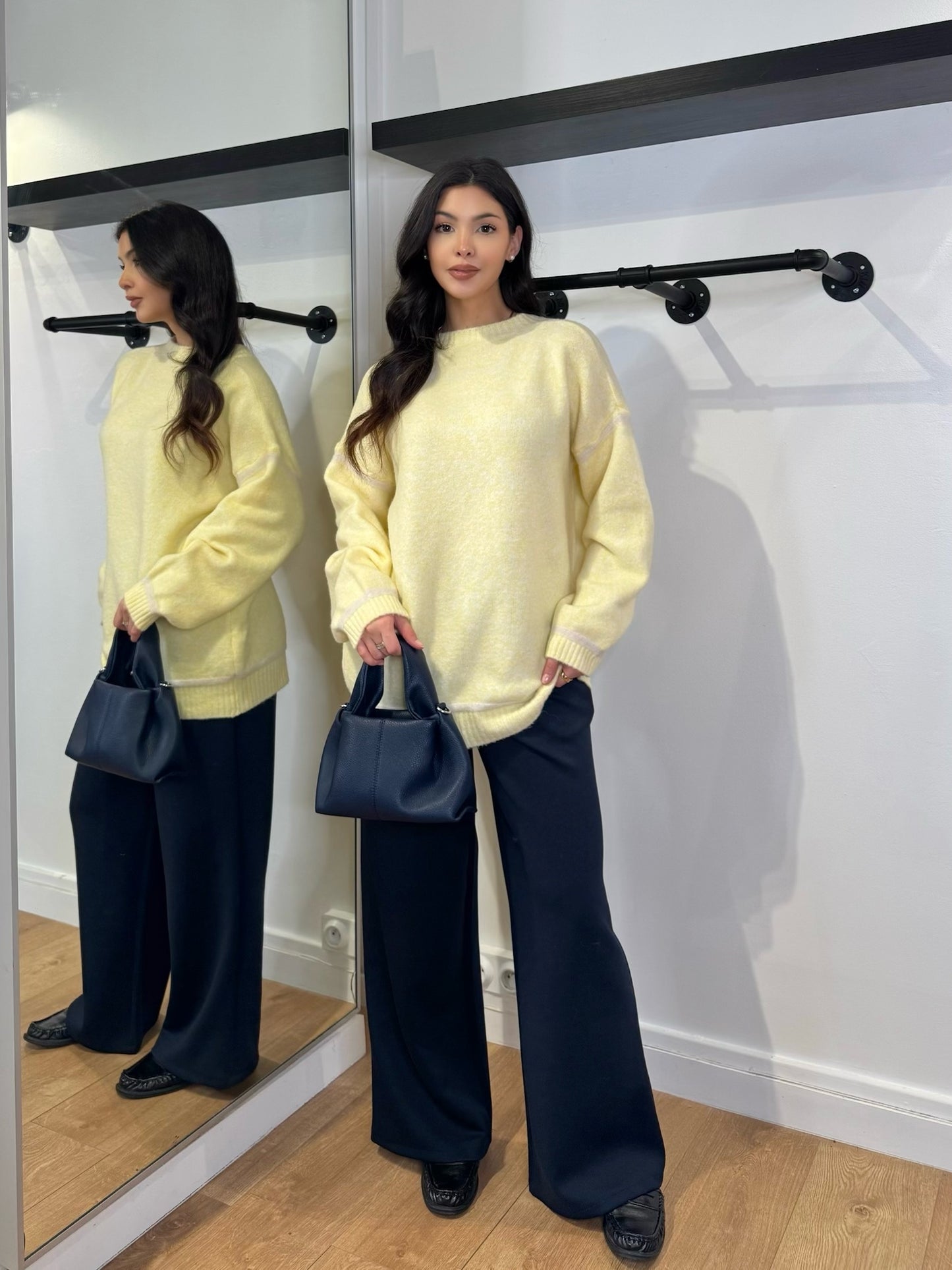 PULL OVERSIZE JAUNE/BLANC