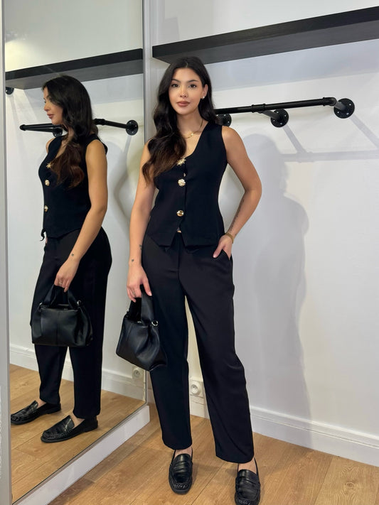 PANTALON NOIR COUPE DROITE CEINTURE