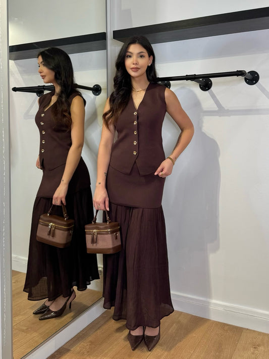 ENSEMBLE JUPE LONGUE CHOCO
