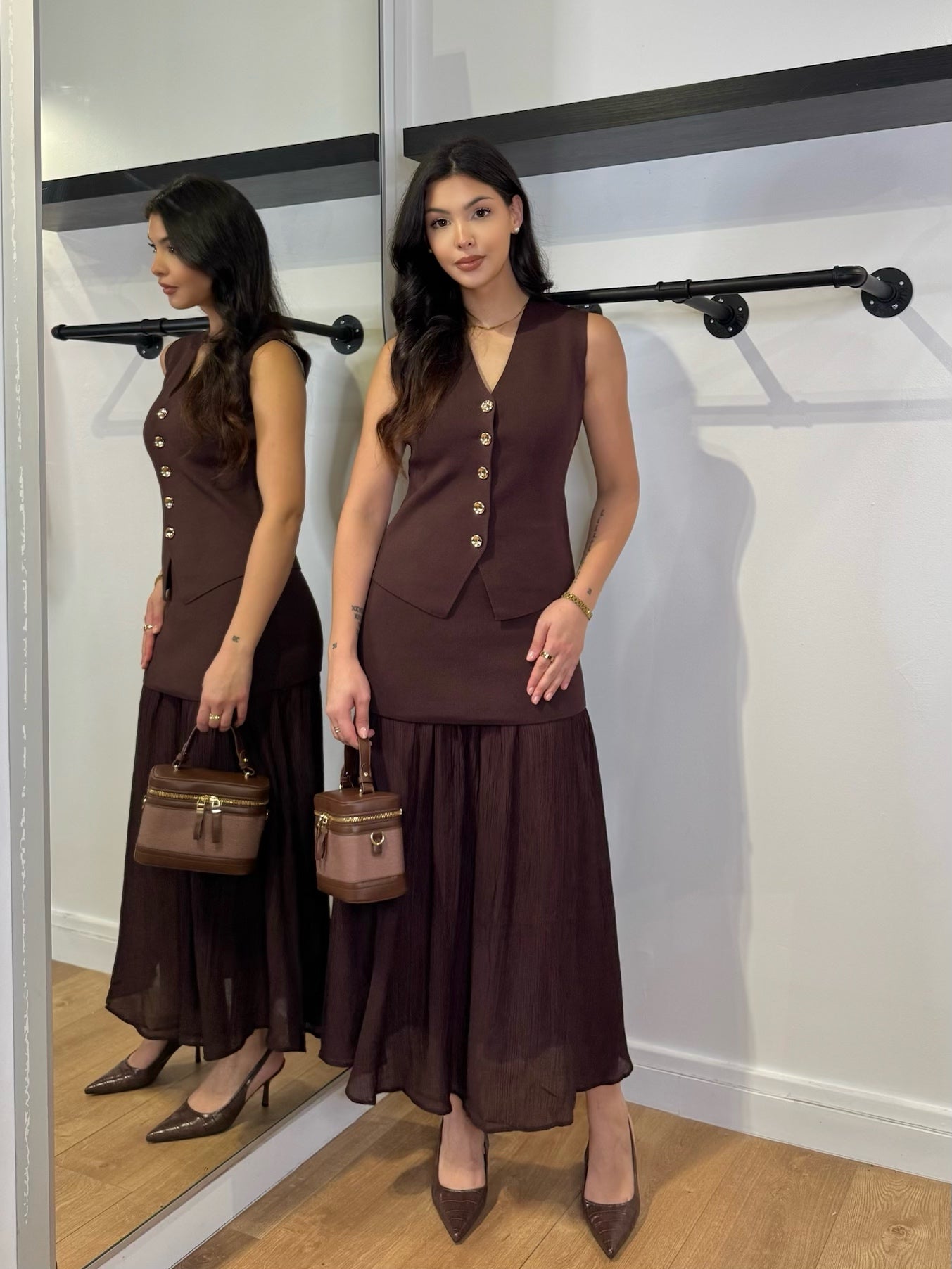 ENSEMBLE JUPE LONGUE CHOCO