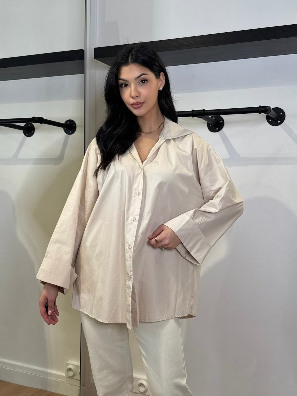 CHEMISE OVERSIZE MANCHE 3/4 CRÈME
