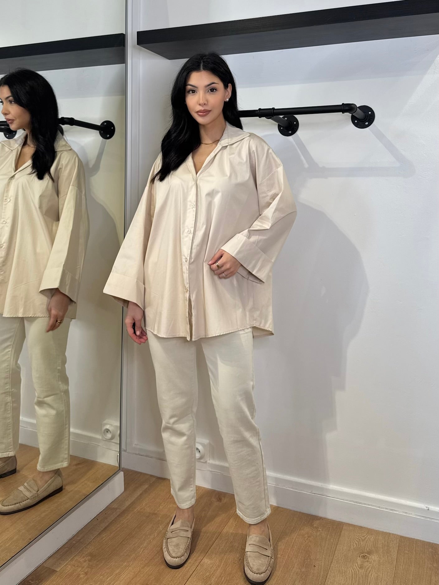 CHEMISE OVERSIZE MANCHE 3/4 CRÈME