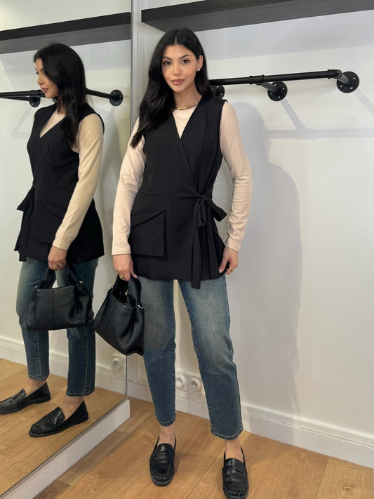 BLAZER SANS MANCHES A NOUER NOIR