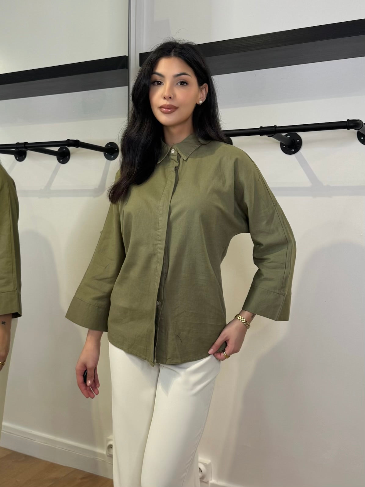 CHEMISE LIN KAKI